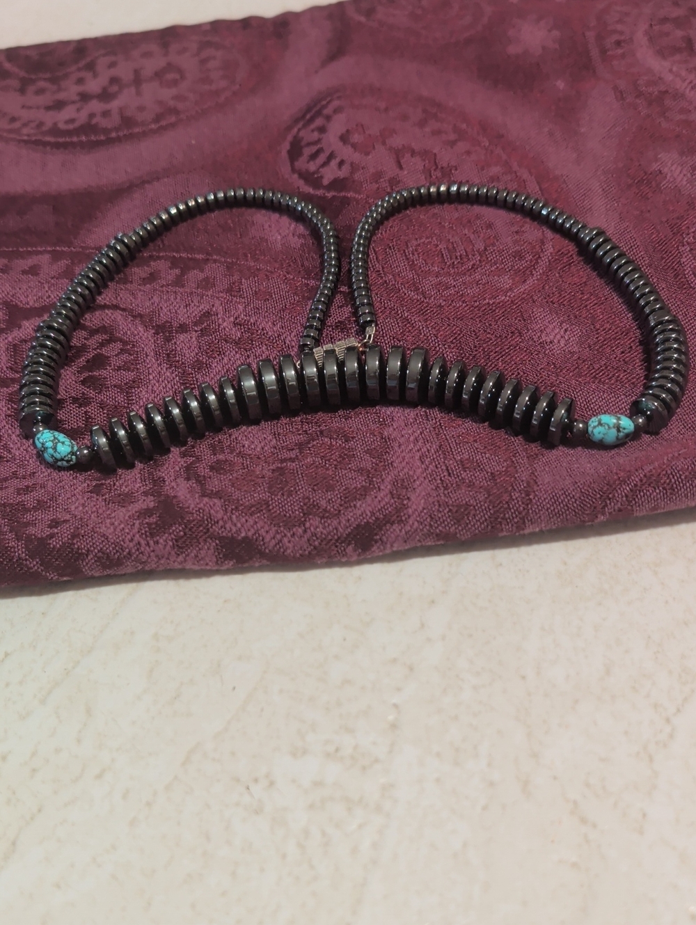 Black Hematite Bead Necklace with Turquoise Accent